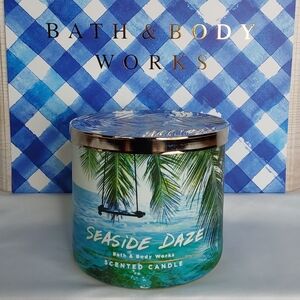 BATH & BODY WORKS 'SEASIDE DAZE' SCENTED CANDLE BAMBOO LEAF ENGRAVED TOP
